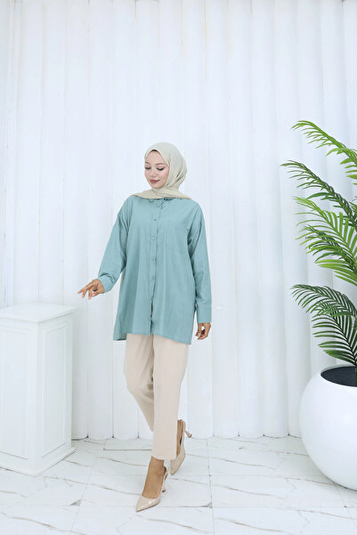 TATULA Linen Fabric Long Sleeve Buttoned Shirt