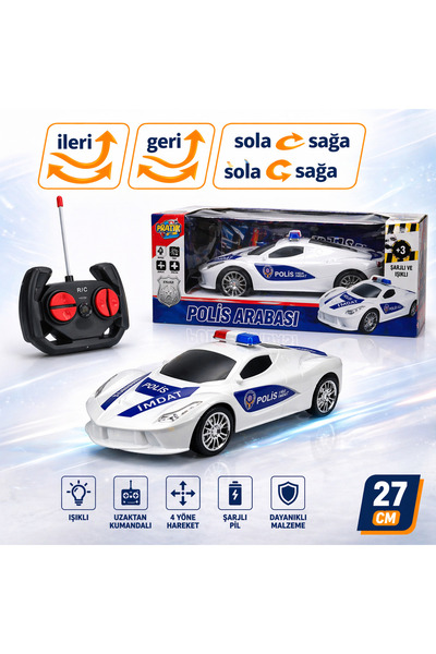 Toyska Uzaktan Kumandalı Polis Arabası 27 CM Işıklı Şarjlı 4 Yönlü Hareket