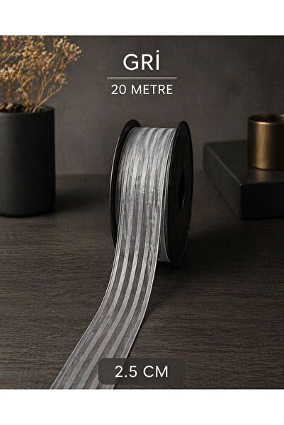 Esteks Dantel ve Tekstil Aksesuarları Çizgili Şifon Kurdele 2,5 cm 20 mt, Gel...