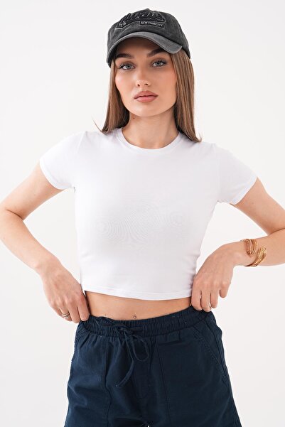 ŞİMAL Γυναικείο κοντό μπλουζάκι με λαιμόκοψη 260220 -