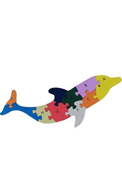 LimArt Puzzle educativ din lemn „Delfinul Fericit”, 10 piese multicolore, pen...