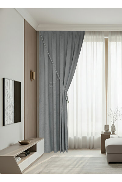 cheap's home Eskitme Dokulu Mermer Desen Modern Fon Perde - Seyrek Pileli 1/2...