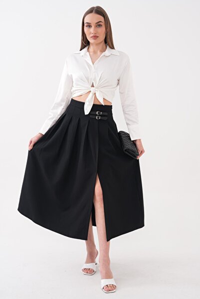 ŞİMAL Women's Belt Detailed Pleated Long Skirt 260439 -