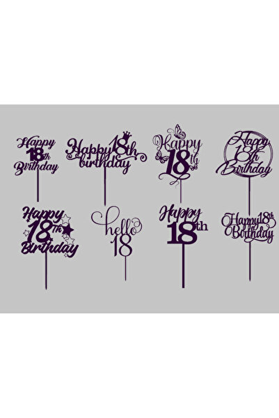 DU&ER 🎂 18. Yaş Doğum Günü “18” Temalı 8 Parça Pasta Üstü Süs Dekoratif Set