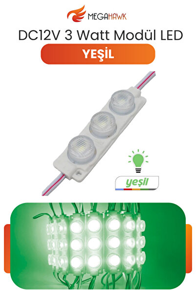 MEGAHAWK DC 12V 3W Yeşil Modül Parmak LED Su Geçirmez Tabela Aydınlatma Dekor...