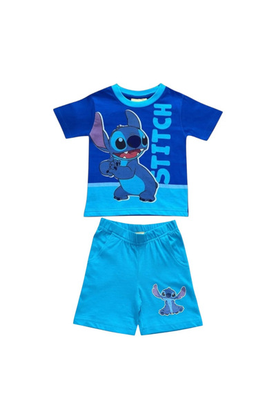 Stitch Compleu copii, 2 piese, mânecă scurtă, 100% bumbac, albastru,