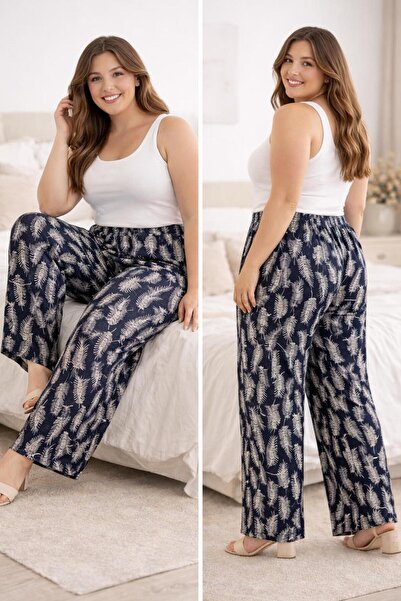 THEBEK Women's Viscose Pocketless Battal Trousers Relaxed Cut Large Size