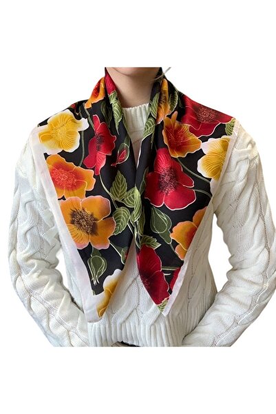 BYYEŞO Φουλάρι με λεπτομέρειες λουλουδιών 65*65 Καφέ