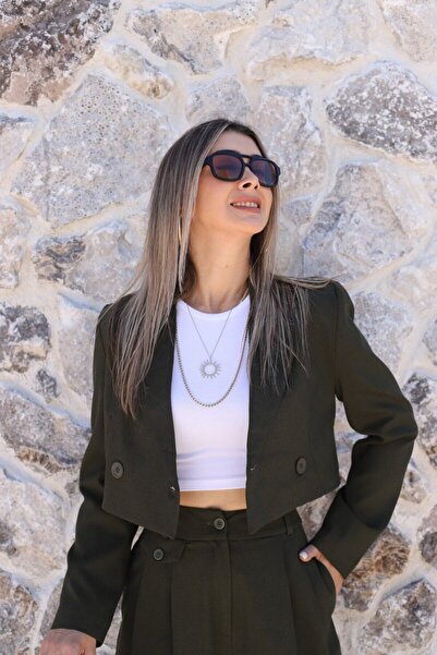 bytugcekaya Khaki Linen Buttoned Short Jacket