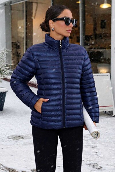 GİYİYORUM Women's Premium Navy Blue Puffer Coat – Lightweight Padded, Warm & ...