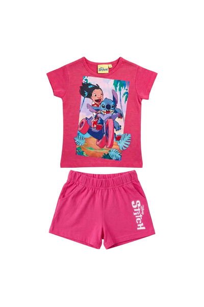 Stitch Compleu copii, 2 piese, mânecă scurtă, 100% bumbac, roz, Stitch, Disney