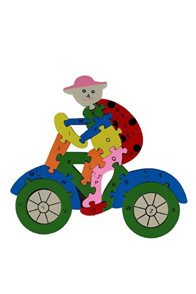 LimArt Puzzle educativ din lemn „Ciclistul”, 26 piese multicolore, pentru înv...