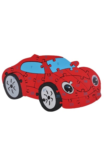 LimArt Puzzle educativ din lemn „Mașină de curse”, 26 piese roșii, pentru înv...