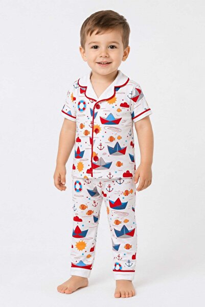 dinamik çocuk Σετ καλοκαιρινών πιτζαμών με θέμα τη θάλασσα για αγοράκια/παιδι...