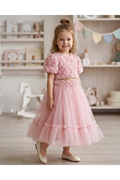 Lily and Co Lily Co Gül Detaylı Kız Çocuk Etekli Takım - 2'li Set