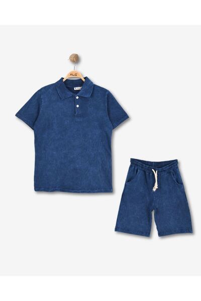 ALG Boys' Polo Collar Shorts Suit - Cotton Fabric with Batik Pattern