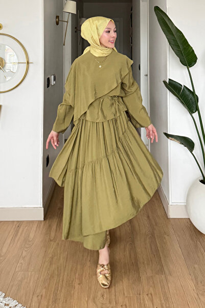 Tesettür Diyarı Vola Tansel Υφασμάτινη Μπλούζα με Ζώνη - Φούστα - Σετ Τεσσέτο...