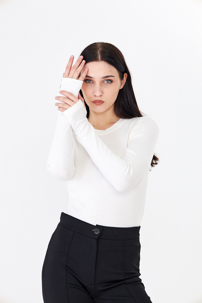 Rora Γυναικεία καφέ μακρυμάνικη μπλούζα με λαιμόκοψη ποδηλάτου από εύκαμπτο ύ...