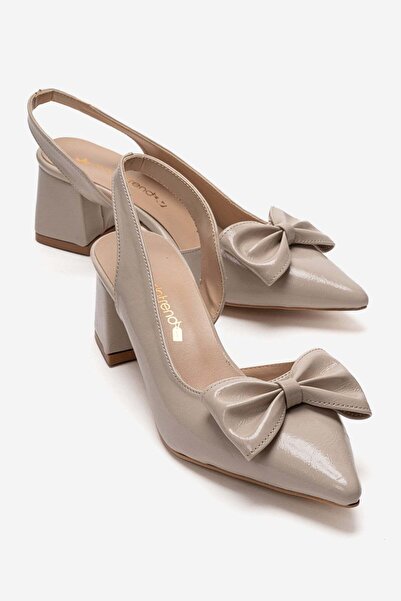 CCWAY AYAKKABI Γυναικεία πέδιλα με παπιγιόν και ανοιχτό τακούνι, μπεζ ραγισμένο