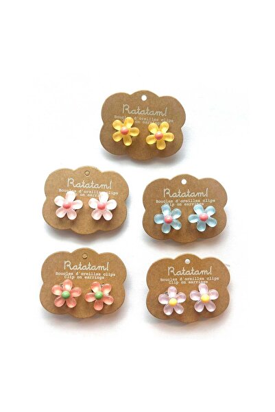 PETIT-ATELlER Female Acrylic Daisy Flower Clip On Earring Translucent Pastel ...