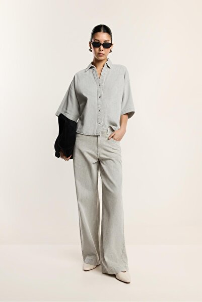 LEFTIES Çizgili wide leg jean