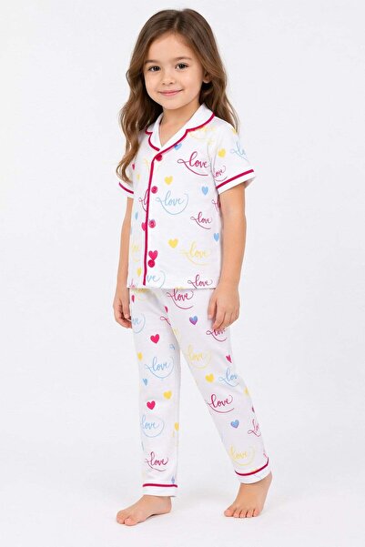 dinamik çocuk Σετ πιτζάμες με κοντό μανίκι για κορίτσια/μωρά με μοτίβο αγάπης...