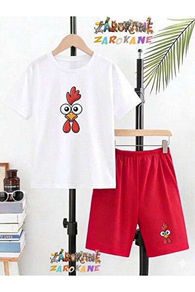 ZAROKANE Şaşkin Horoz Printed Top and Shorts/T-Shirt Two-Piece Summer Childre...