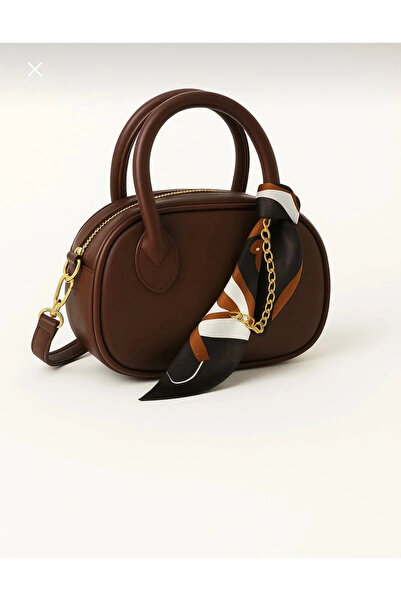 Nova Καφέ Μίνι Τσάντα Χειρός & Ώμου – Με Χρυσή Λεπτομέρεια, Αξεσουάρ Φουλάρι