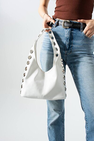 H&D COLLECTİON Γυναικεία τσάντα χειρός και ώμου με λεπτομέρεια από ασημί ύφασμα