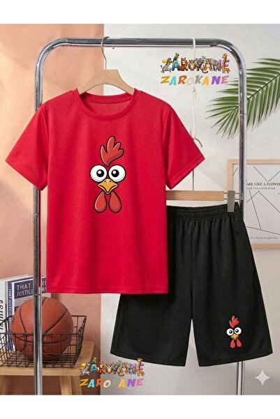 ZAROKANE Şaşkin Horoz Printed Top and Shorts/T-Shirt Two-Piece Summer Childre...
