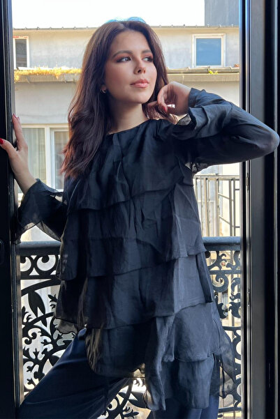 sunfyre ΓΥΝΑΙΚΕΙΑ Μακρυμάνικη Μπλούζα Σιφόν με Λεπτομέρεια Βολάν και Ασύμμετρ...