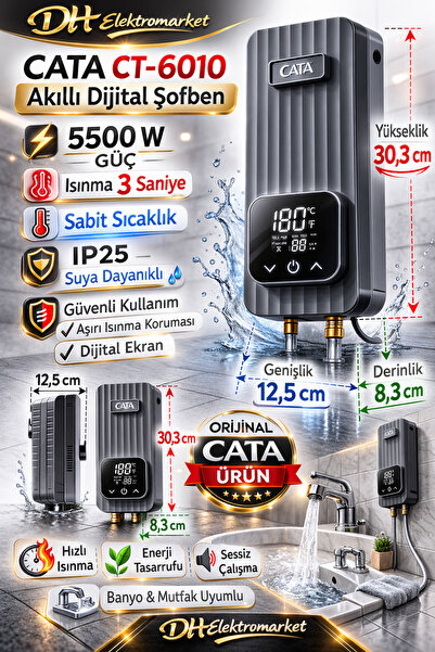 FeyzaDesign Yüksek Güçlü Akıllı Dijital Şofben 5500W, Pratik ve Güvenilir Kul...