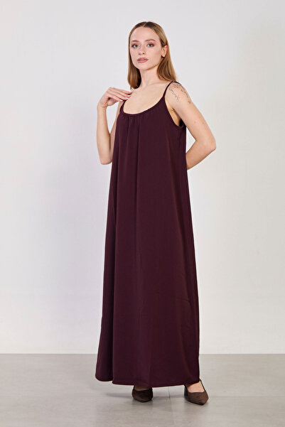 BARRELS AND OIL Γυναικείο μακρύ φόρεμα με κορδόνια - Δαμασκηνί