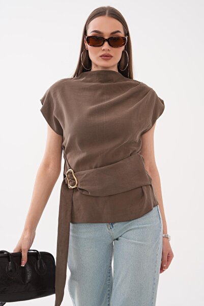 ŞİMAL Дамска блуза без ръкави с детайли от колан 260497