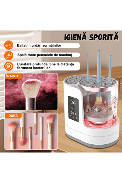Icoverse Dispozitiv Profesional pentru Curatarea si Uscarea Pensulelor de Machiaj Icoverse, 3 in 1, Spalare Automata & Manuala, Uscare Delicata cu Aer, Timer 2H/5H, Control Touch, USB Toate Tipurile de Pensule