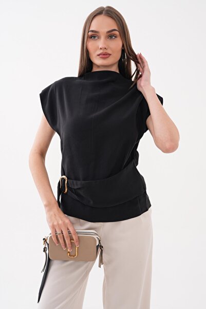 ŞİMAL Дамска блуза без ръкави с детайли от колан 260497