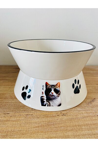 Nokta Seramik yükseltilmiş mama ve su kabı. Geniş tabanlı devrilmez 9cm yüksek
