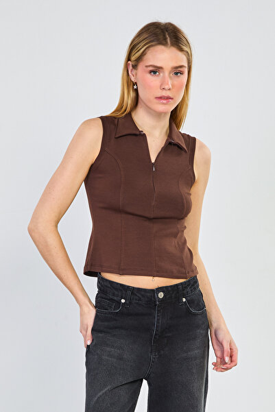 BARRELS AND OIL Γυναικείο αμάνικο κορμάκι με λαιμόκοψη πόλο και φερμουάρ μπρο...