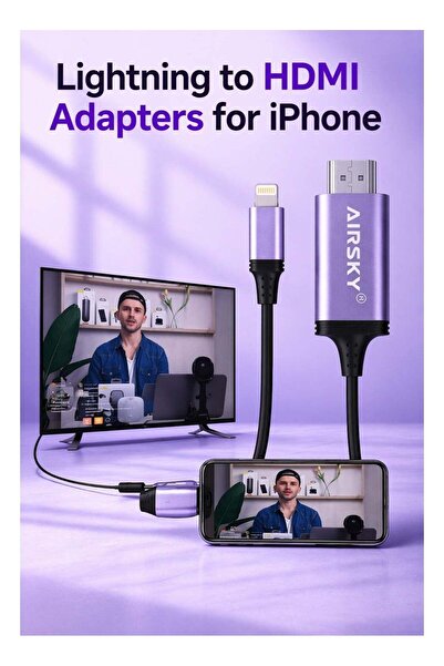 Airsky محول لايتنينج إلى HDMI للآيفون |   كابل إخراج فيديو عالي الدقة 1080P ل...