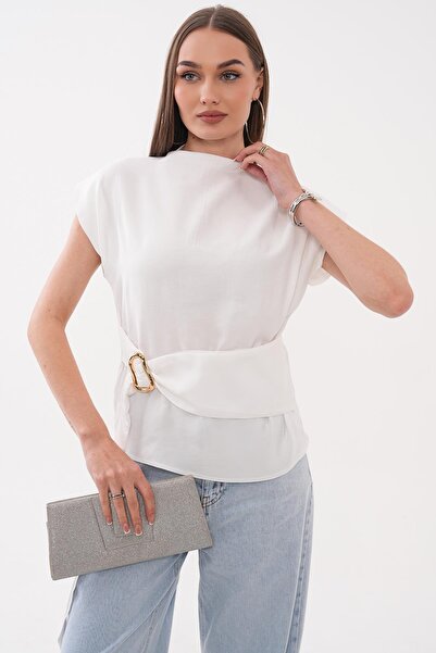 ŞİMAL Дамска блуза без ръкави с детайли от колан 260497