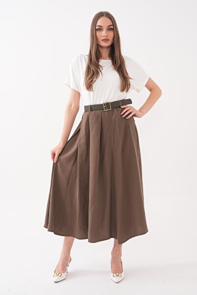 ŞİMAL Γυναικεία Ζώνη με Λεπτομέρεια Πλισέ Μακριά Φούστα 260499