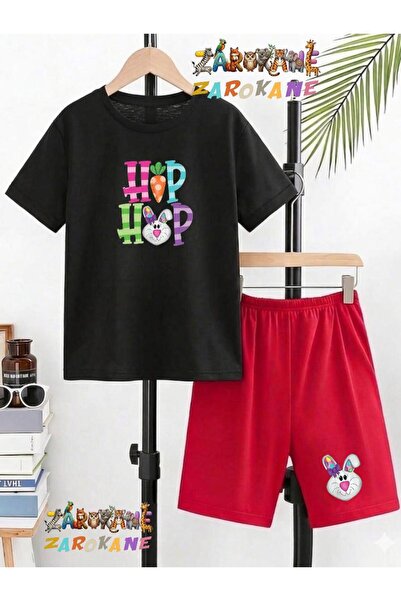 ZAROKANE Hiphop Rabbit Printed Top and Shorts/T-Shirt Two-Piece Summer Kids' Set