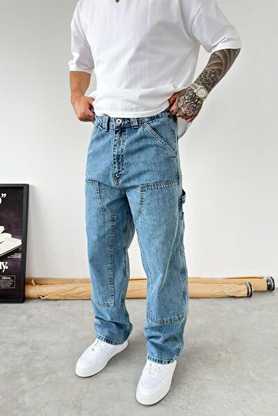HAFKAGİYİM Pantaloni largi, foarte ample, cu design detaliat Ice Blue Patch