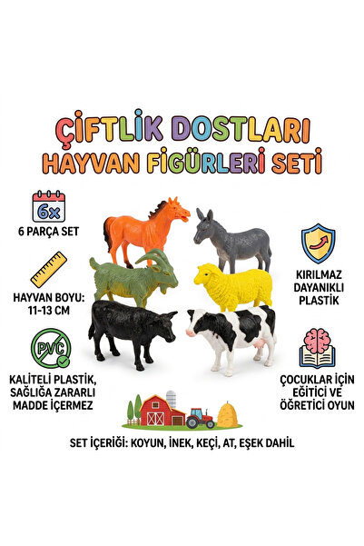 Shoplandu Kırılmaz Çiftlik Hayvanları Seti Büyük Boy 6'lı Set Koyun İnek Keçi...