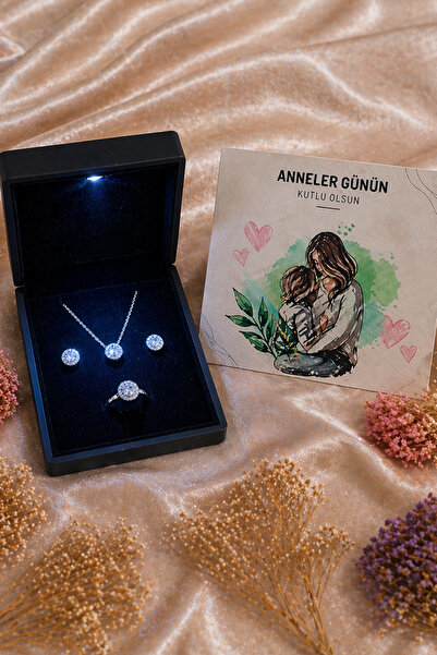 Silvanya Jewelry 925 Ayar Gümüş Tek Taş Kadın Kolye Küpe Ayarlanabilir Yüzük ...