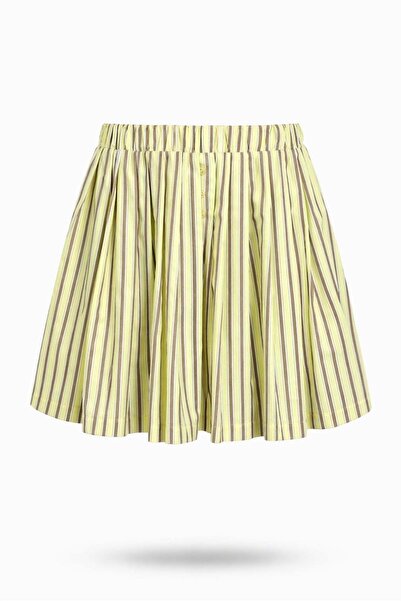 5in1Canpolat Κίτρινη ριγέ πλισέ φούστα 251086