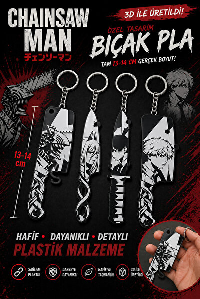 FigurBende Chainsaw Man Anime Plastik Bıçak Anahtarlık Seti 4’lü – PLA Plasti...