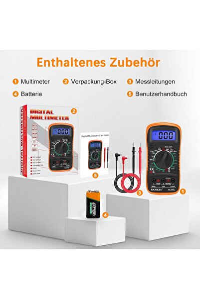 Rico Multimetru Digital RICOKEY – Tester AC/DC, Continuitate, Rezistență, Diodă, Transistor, Afișaj LCD Iluminat