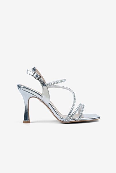 ALTIN TOPUK Γυναικεία βραδινά παπούτσια με τακούνι από ασημί πέτρα