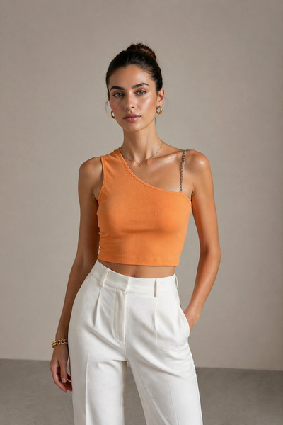 Polo State Γυναικεία μπλούζα με μονό λουράκι ώμου και κορδόνι, πορτοκαλί